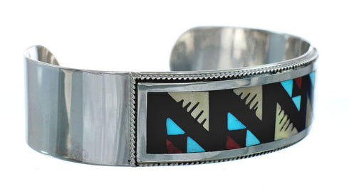 Genuine Sterling Silver Multicolor Navajo Cuff Bracelet NN20143